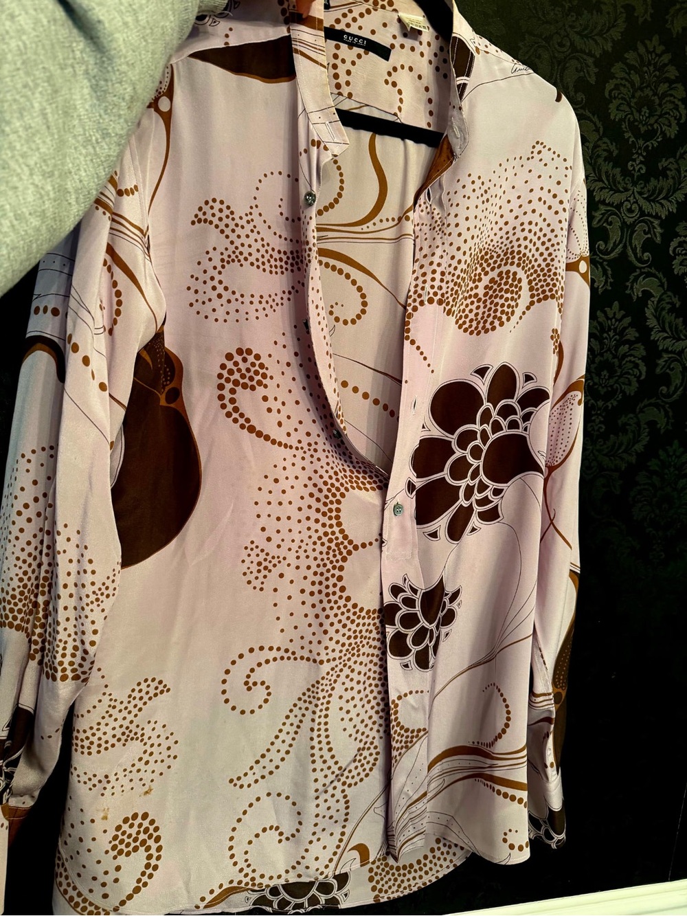 Gucci Cream Blouse with Brown Polka Floral Print